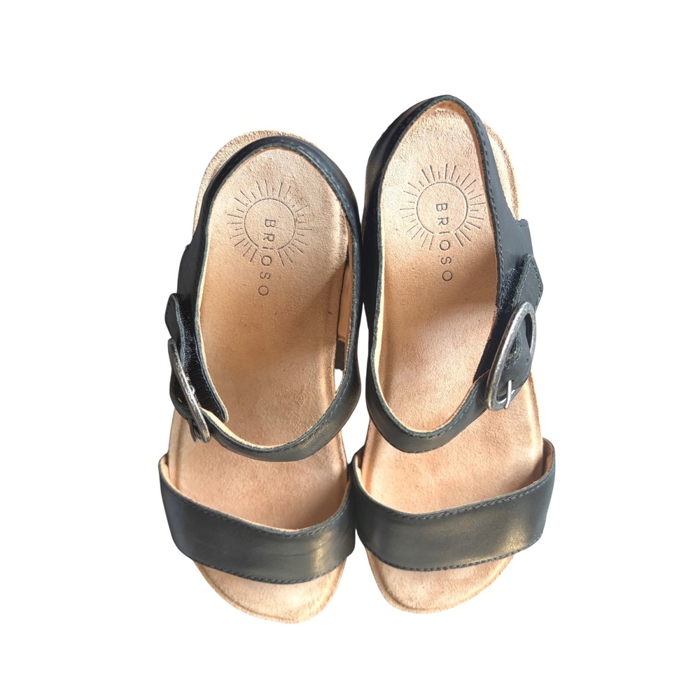 Brioso Rancho Black Leather Ankle Strap Buckle Sandals Womens 9.5 M Brazil - Picture 3 of 8